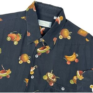 Riscatto Portofino Shirt Men Large Hawaiian Coconut Pineapple Cupro Resort Italy
